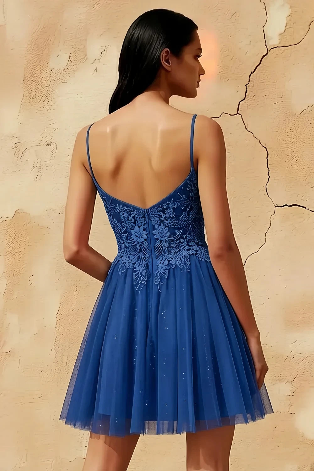 Francesca Royal Blue V Neck Mini Dress for Hoco & Party