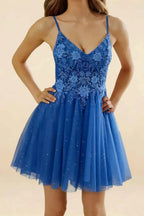 Francesca Royal Blue V Neck Mini Dress for Hoco & Party