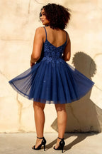 Francesca Royal Blue V Neck Mini Dress for Hoco & Party