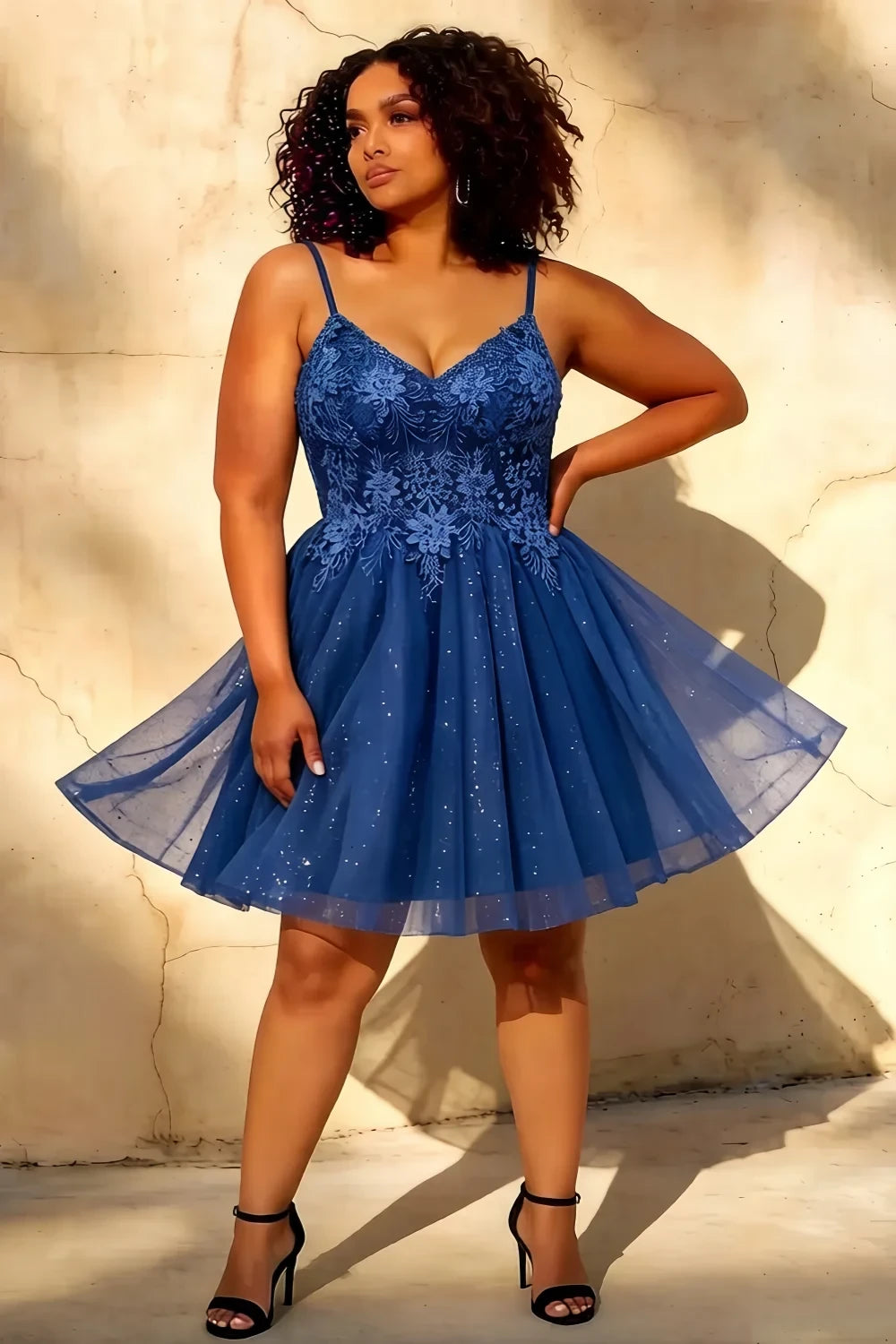 Francesca Royal Blue V Neck Mini Dress for Hoco & Party