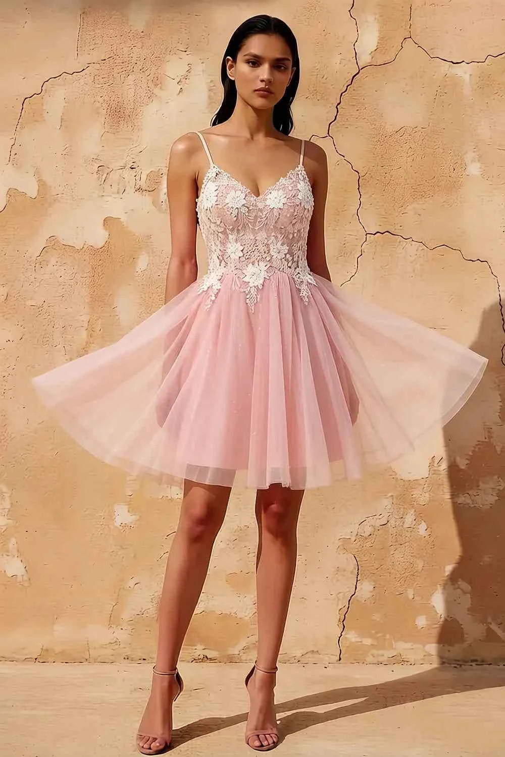 Francesca Pink V Neck Mini Dress | Sequin Embroidered Party Gown