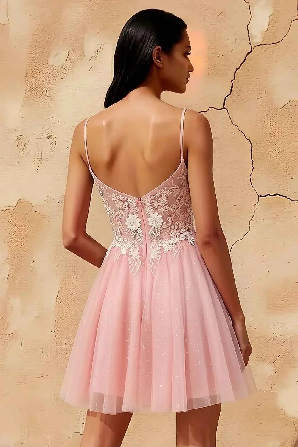 Francesca Pink V Neck Mini Dress | Sequin Embroidered Party Gown