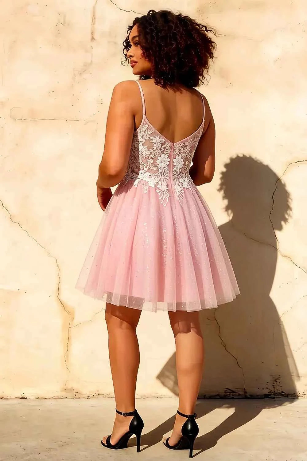 Francesca Pink V Neck Mini Dress | Sequin Embroidered Party Gown