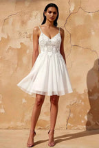 Francesca White V Neck Mini Dress | Sparkly Homecoming & Party