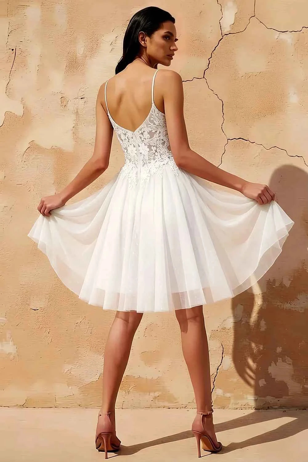 Francesca White V Neck Mini Dress | Sparkly Homecoming & Party Secondary image