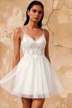 Francesca White V Neck Mini Dress | Sparkly Homecoming & Party