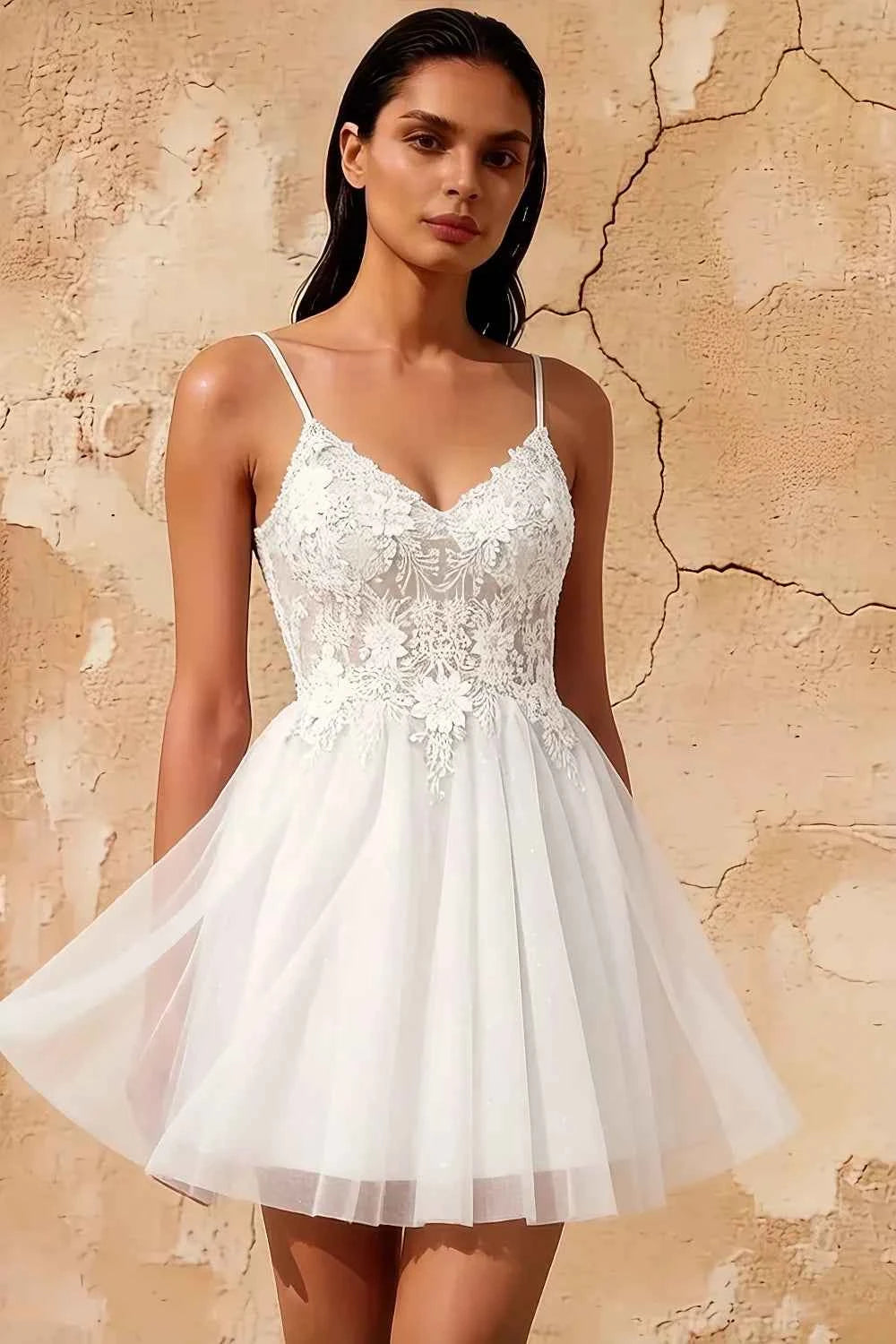 Francesca White V Neck Mini Dress | Sparkly Homecoming & Party