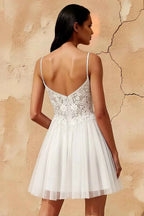 Francesca White V Neck Mini Dress | Sparkly Homecoming & Party