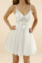 Francesca White V Neck Mini Dress | Sparkly Homecoming & Party