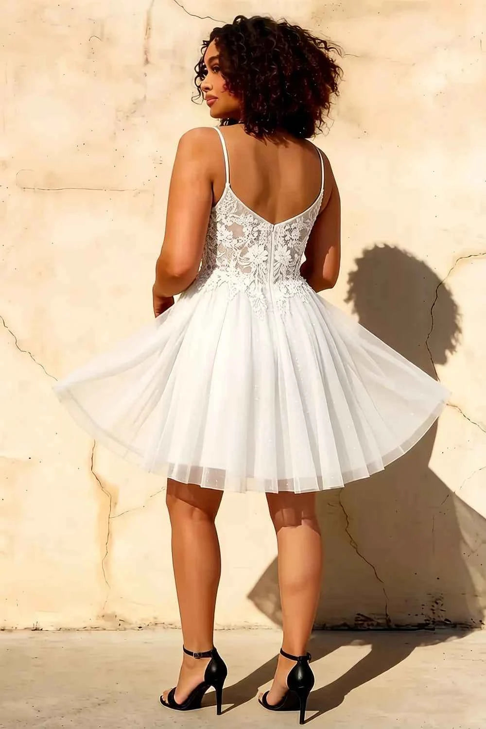 Francesca White V Neck Mini Dress | Sparkly Homecoming & Party