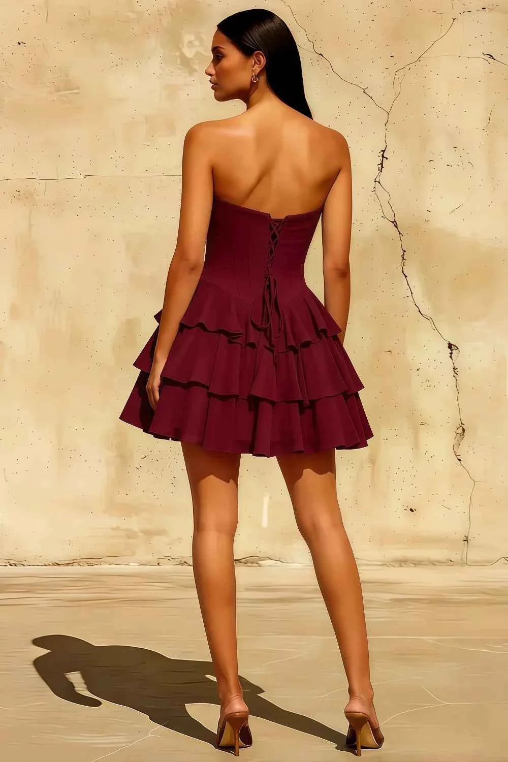 Frankie Burgundy Sweetheart Neckline Lace Corset Mini Dress