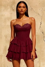Frankie Burgundy Sweetheart Neckline Lace Corset Mini Dress
