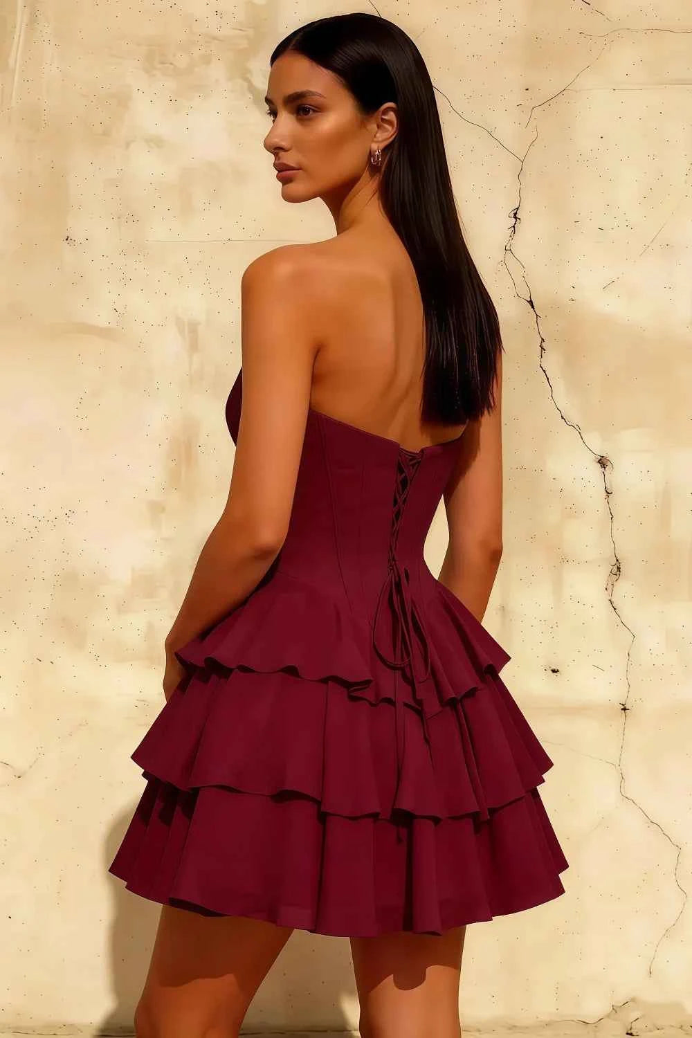 Frankie Burgundy Sweetheart Neckline Lace Corset Mini Dress