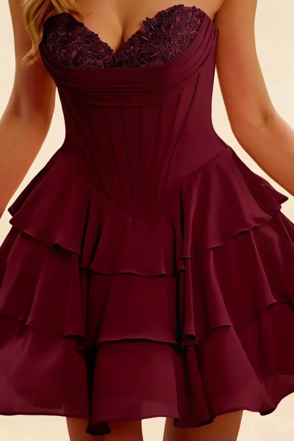 Frankie Burgundy Sweetheart Neckline Lace Corset Mini Dress