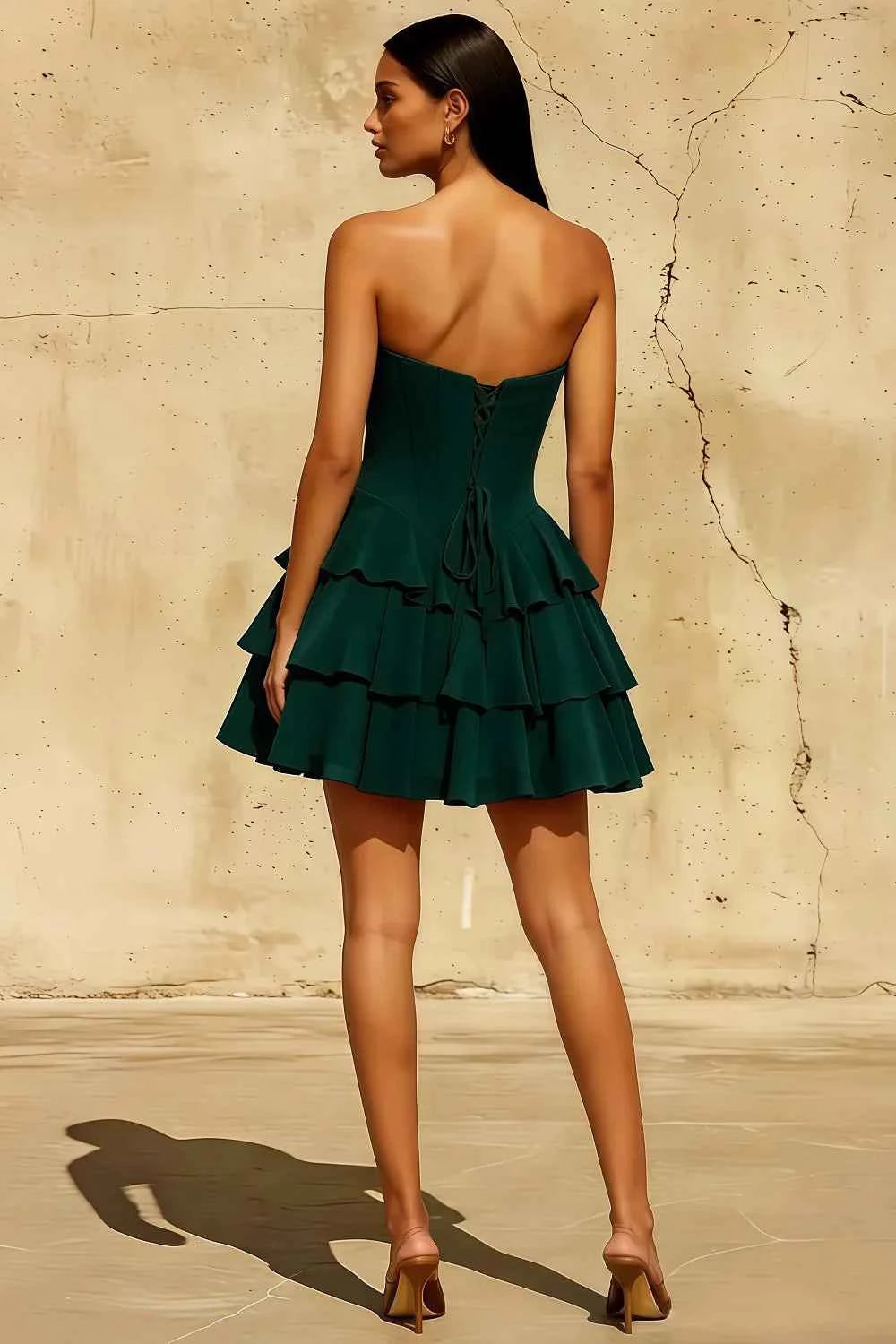 Frankie Emerald Green Sweetheart Mini Dress | A-Line Party Wear Secondary image