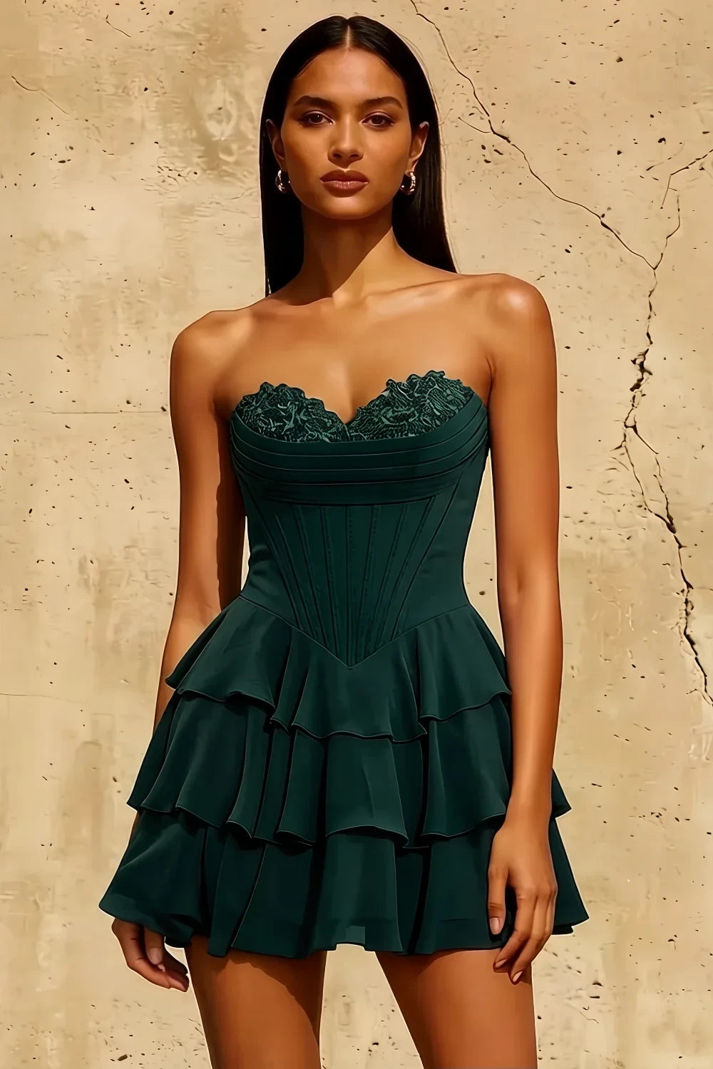 Frankie Emerald Green Sweetheart Mini Dress | A-Line Party Wear