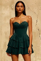 Frankie Emerald Green Sweetheart Mini Dress | A-Line Party Wear