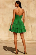Frankie Green Sweetheart-neck Mini Dress | Lace Corset Tiered Hoco Dress