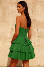 Frankie Green Sweetheart-neck Mini Dress | Lace Corset Tiered Hoco Dress