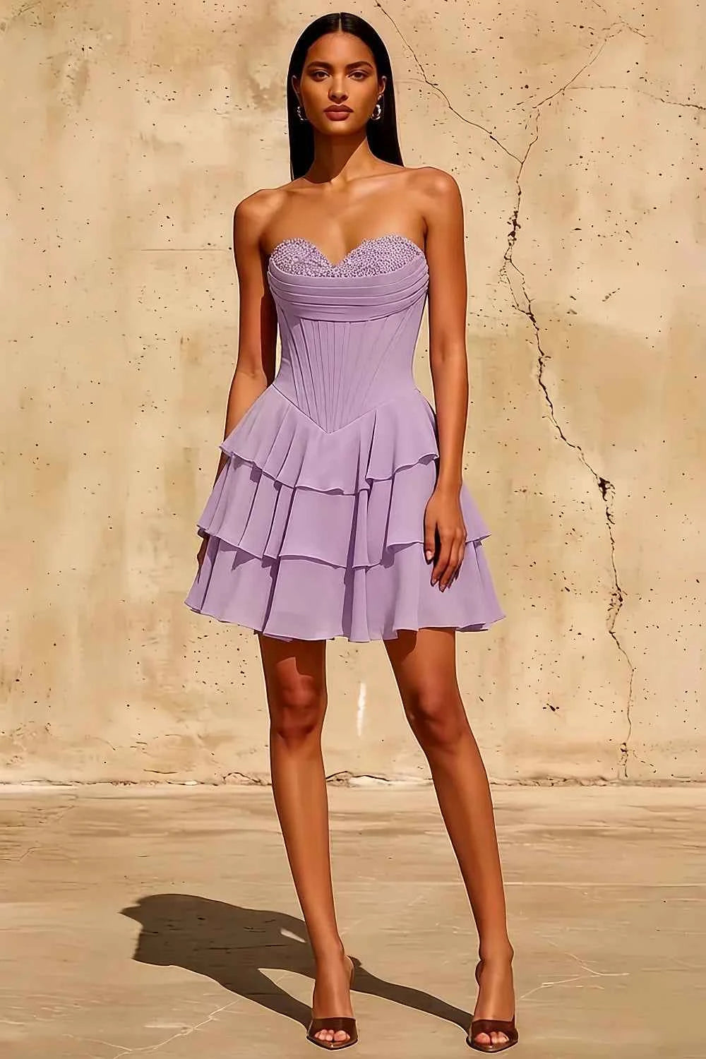 Frankie Light Purple Sweetheart Neck Mini Dress