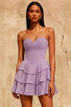 Frankie Light Purple Sweetheart Neck Mini Dress