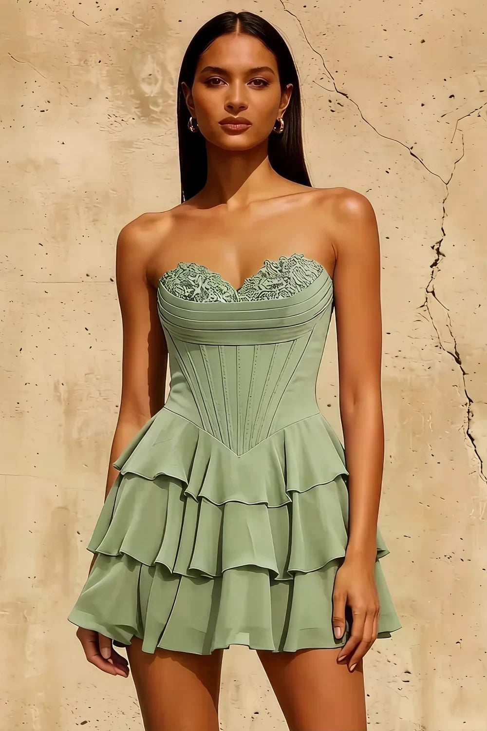 Frankie Mint Strapless Sweetheart Tiered Ruffle Mini Dress