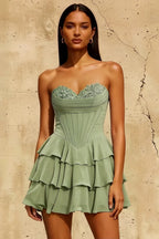 Frankie Mint Strapless Sweetheart Tiered Ruffle Mini Dress