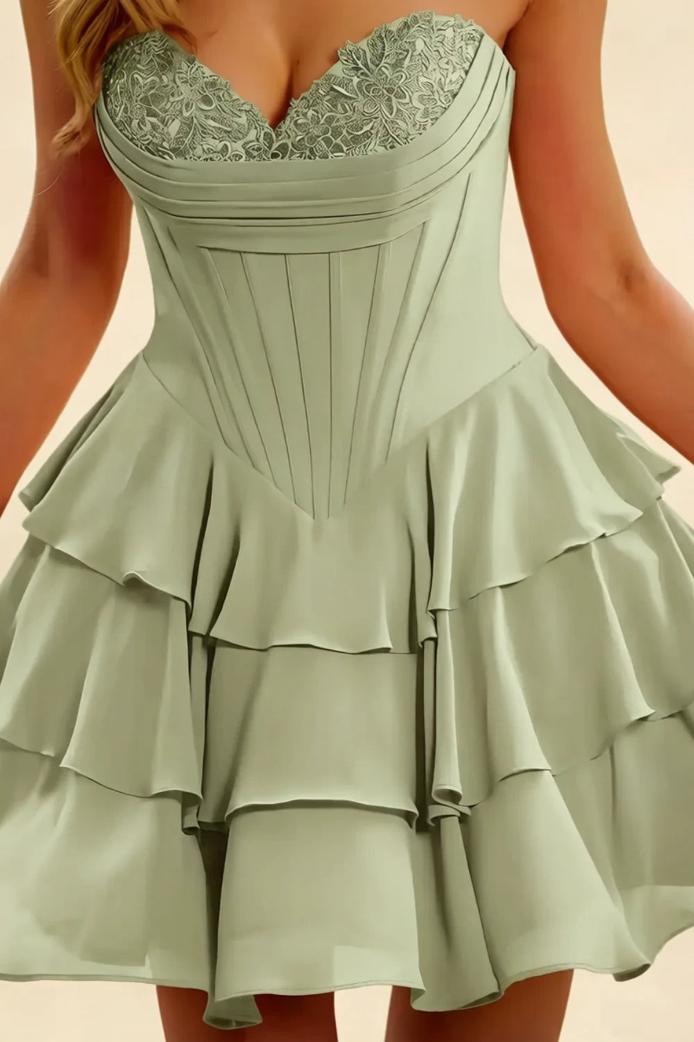 Frankie Mint Strapless Sweetheart Tiered Ruffle Mini Dress