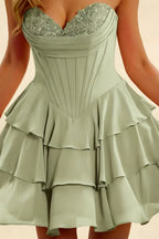 Frankie Mint Strapless Sweetheart Tiered Ruffle Mini Dress