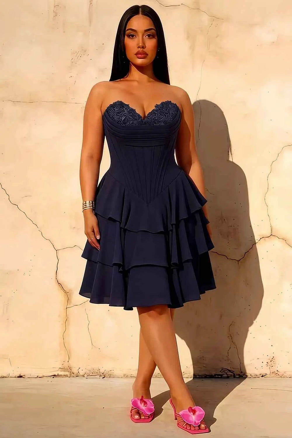 Frankie Navy Blue Sweetheart Lace Corset Mini Dress