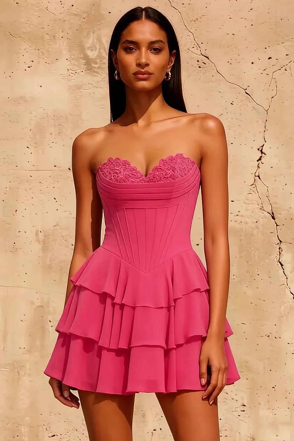 Frankie Rosette Tiered Mini Sweetheart Corset Dress