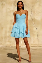 Frankie Sky Blue Mini Sweetheart Neckline Dress