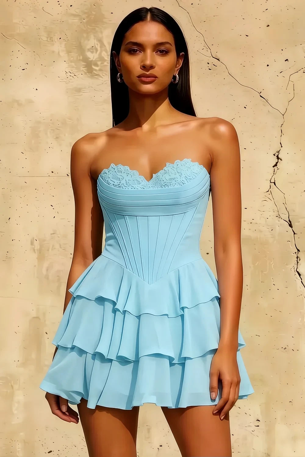Frankie Sky Blue Mini Sweetheart Neckline Dress