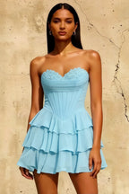 Frankie Sky Blue Mini Sweetheart Neckline Dress