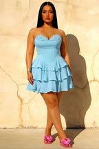 Frankie Sky Blue Mini Sweetheart Neckline Dress