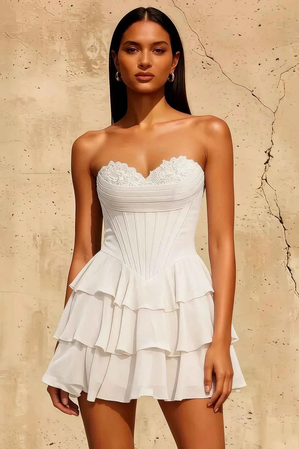 Frankie White corset Sweetheart Lace Mini Dress