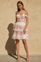 Freda White Floral Sequin Ruffle Mini Dress