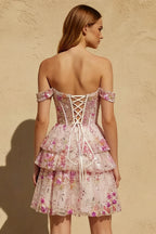 Freda White Floral Sequin Ruffle Mini Dress