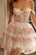 Freda White Floral Sequin Ruffle Mini Dress