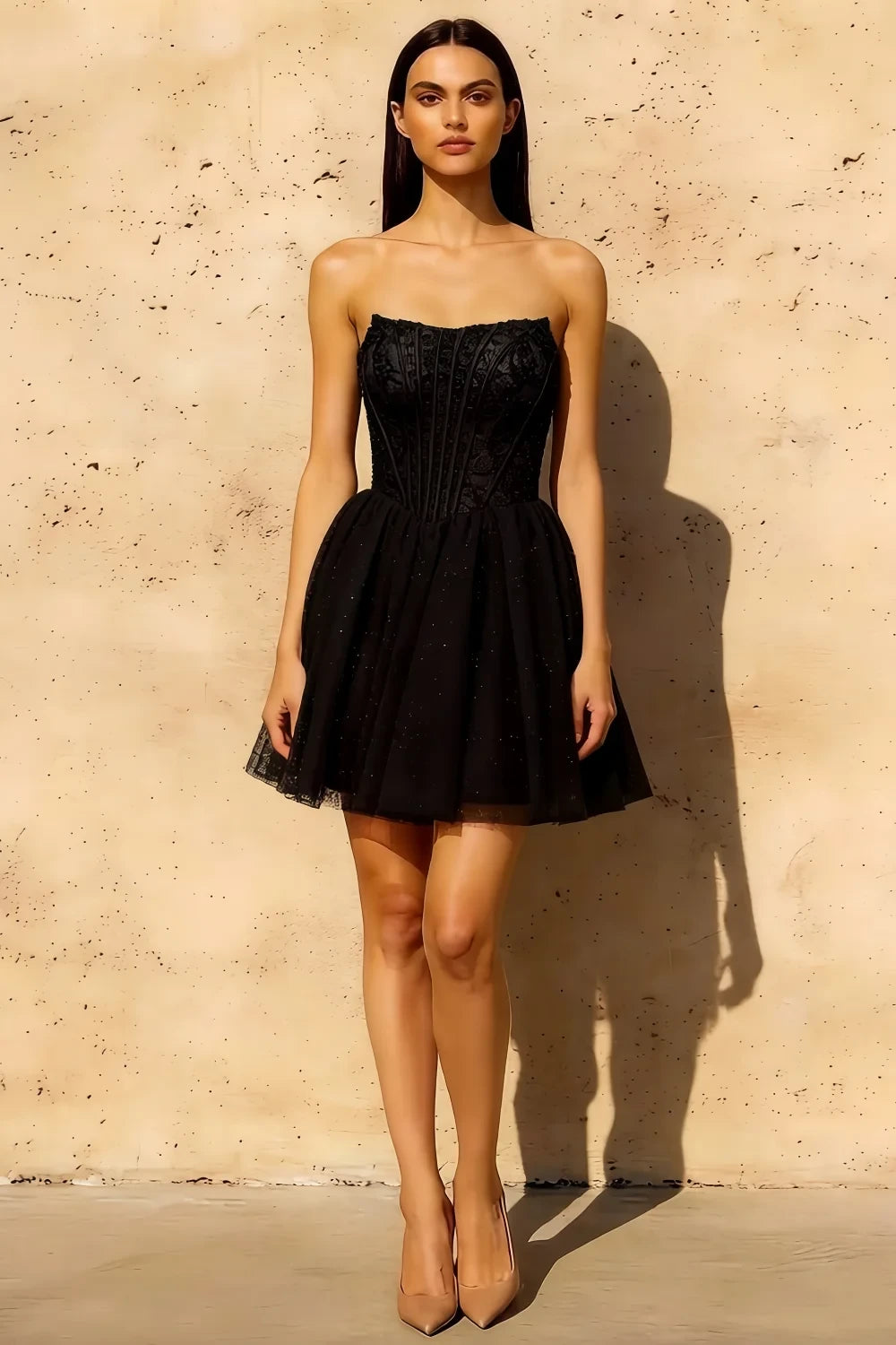 Frieda Black Strapless Mini Dress | Sequin Tulle Party Gown