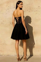 Frieda Black Strapless Mini Dress | Sequin Tulle Party Gown
