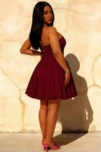 Frieda Burgundy Strapless Mini Dress | Sparkly Tulle Party Look