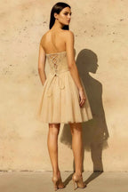 Frieda Champagne Strapless Mini Dress | Sequin Tulle Party Gown
