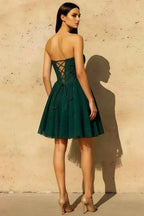 Frieda Emerald Green Strapless Mini Dress | A-Line Corset Party Wear