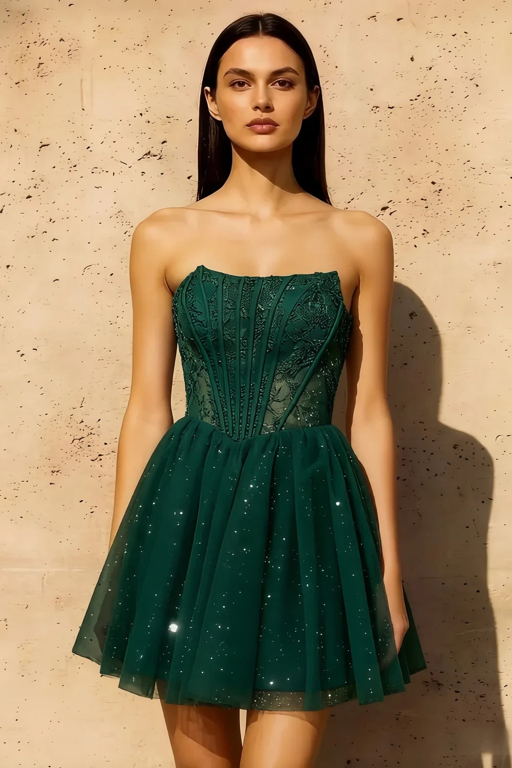 Frieda Emerald Green Strapless Mini Dress | A-Line Corset Party Wear
