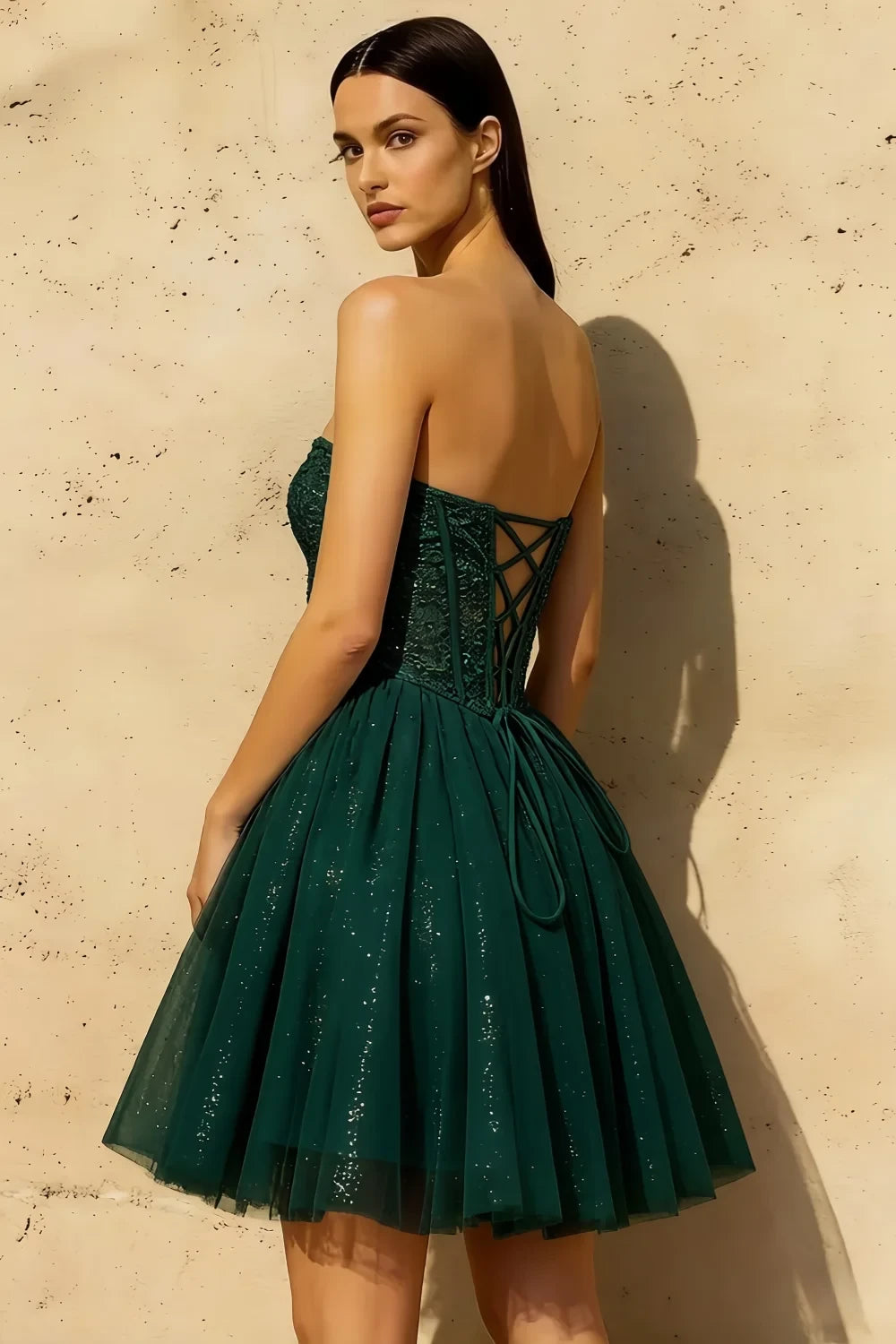 Frieda Emerald Green Strapless Mini Dress | A-Line Corset Party Wear