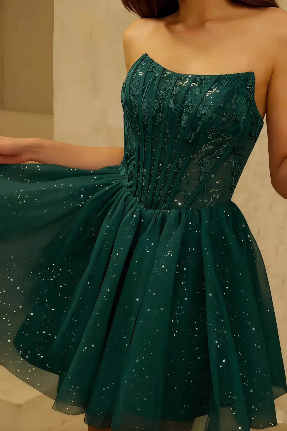 Frieda Emerald Green Strapless Mini Dress | A-Line Corset Party Wear