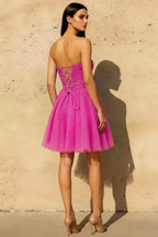Frieda Fuchsia Strapless Mini Dress | Glitter Tulle Party Gown