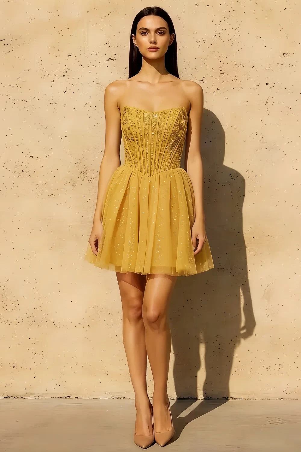 Frieda Gold Strapless Mini Dress | Sequin Tulle Party Gown Main image