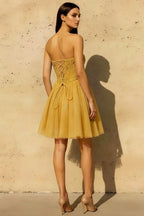 Frieda Gold Strapless Mini Dress | Sequin Tulle Party Gown